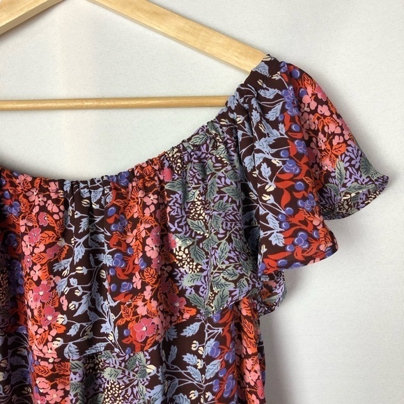 Anthropologie Maeve Vallita Red & Purple Floral OffShoulder Short Sleeve Top M - Picture 6 of 11